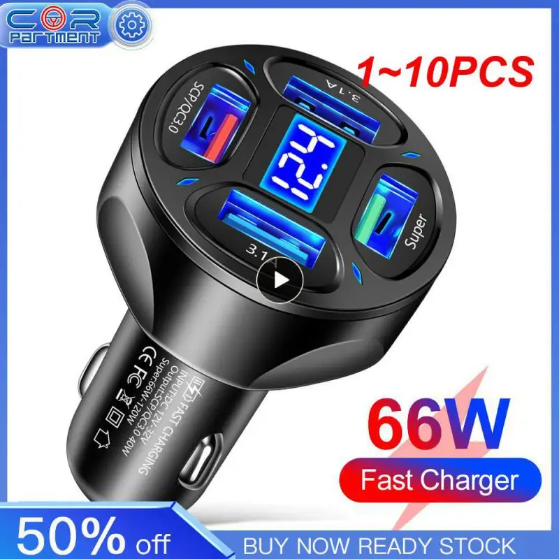 

1-10 шт., автомобильное зарядное устройство с 4 USB-портами