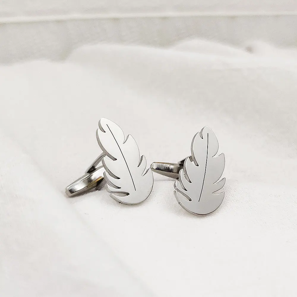 High-Quality French Cufflinks Men's Luxury Stainless Steel Shirt Cufflinks Feather Fashion Shirt Cuff Ornaments Free Shipping