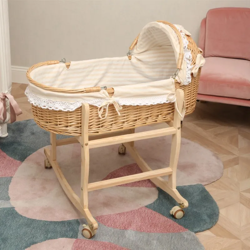 

Wood Infant Cradle Crib Newborn Bed Baby Shaker Bassinet Multi-Function Mobile Foldable with Mosquito Net Bed for Kids 0-2 years