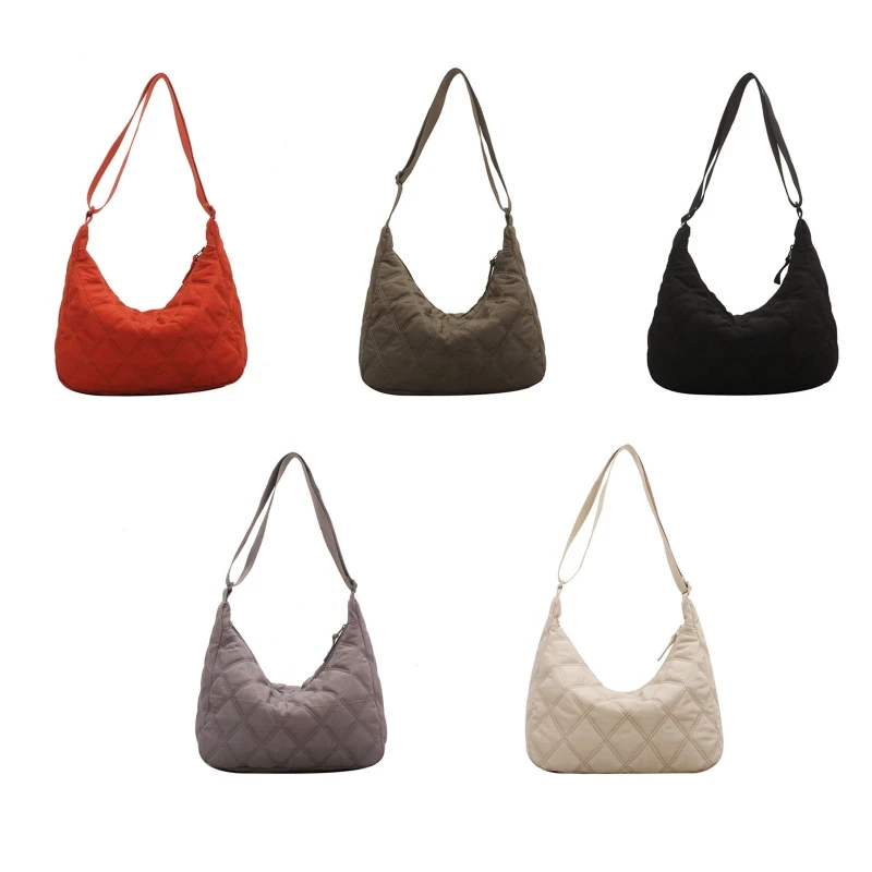 

M6CC Women Soft Nylon Side Bags Quilted Luxury Big Handbags Diamond Grid Lady Shoulder Bucket Crossbody Bags