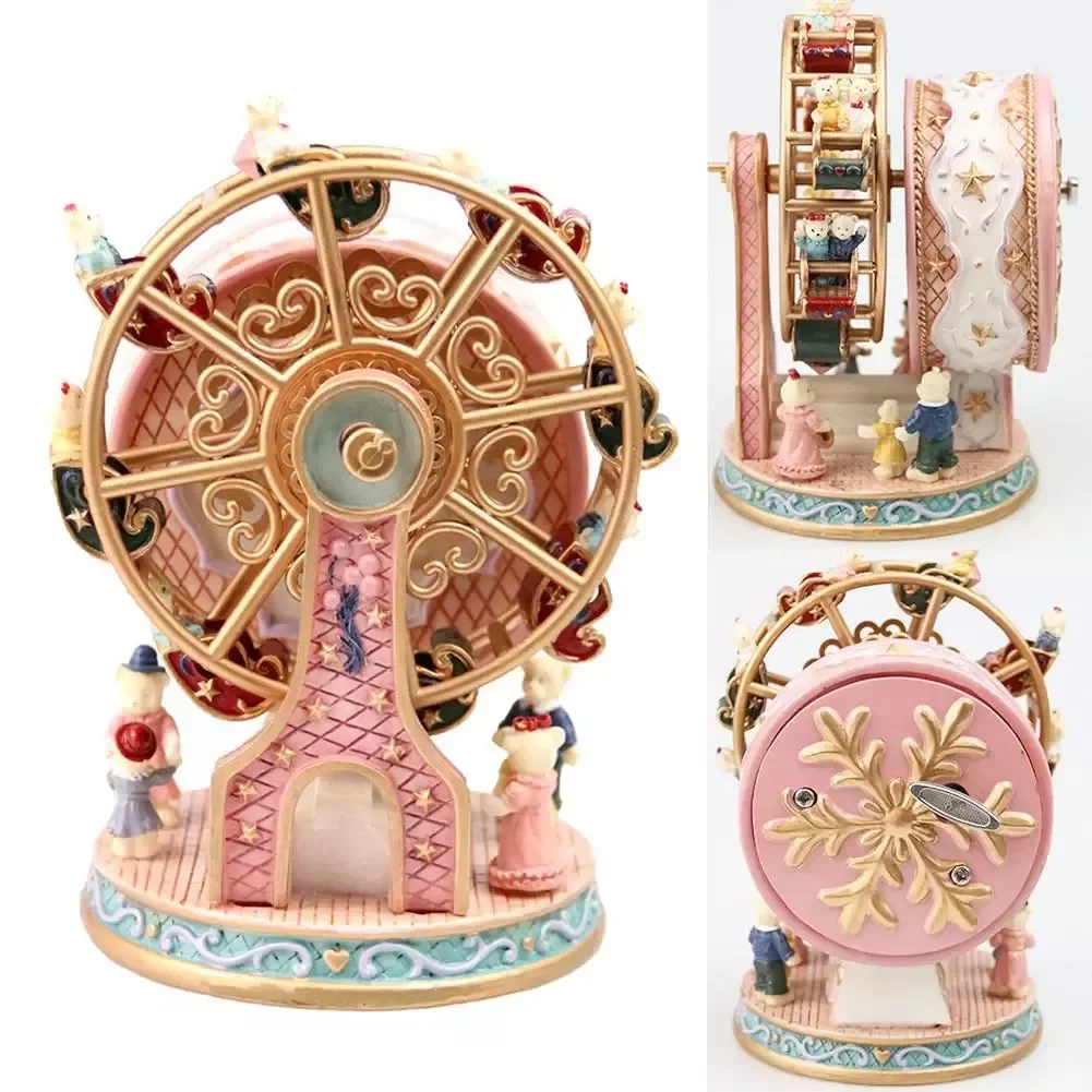 

Rotatable Carousel Ferris Wheel Resin Music Box Clockwork Home Decor Cranked Gift For Children Girlfriend