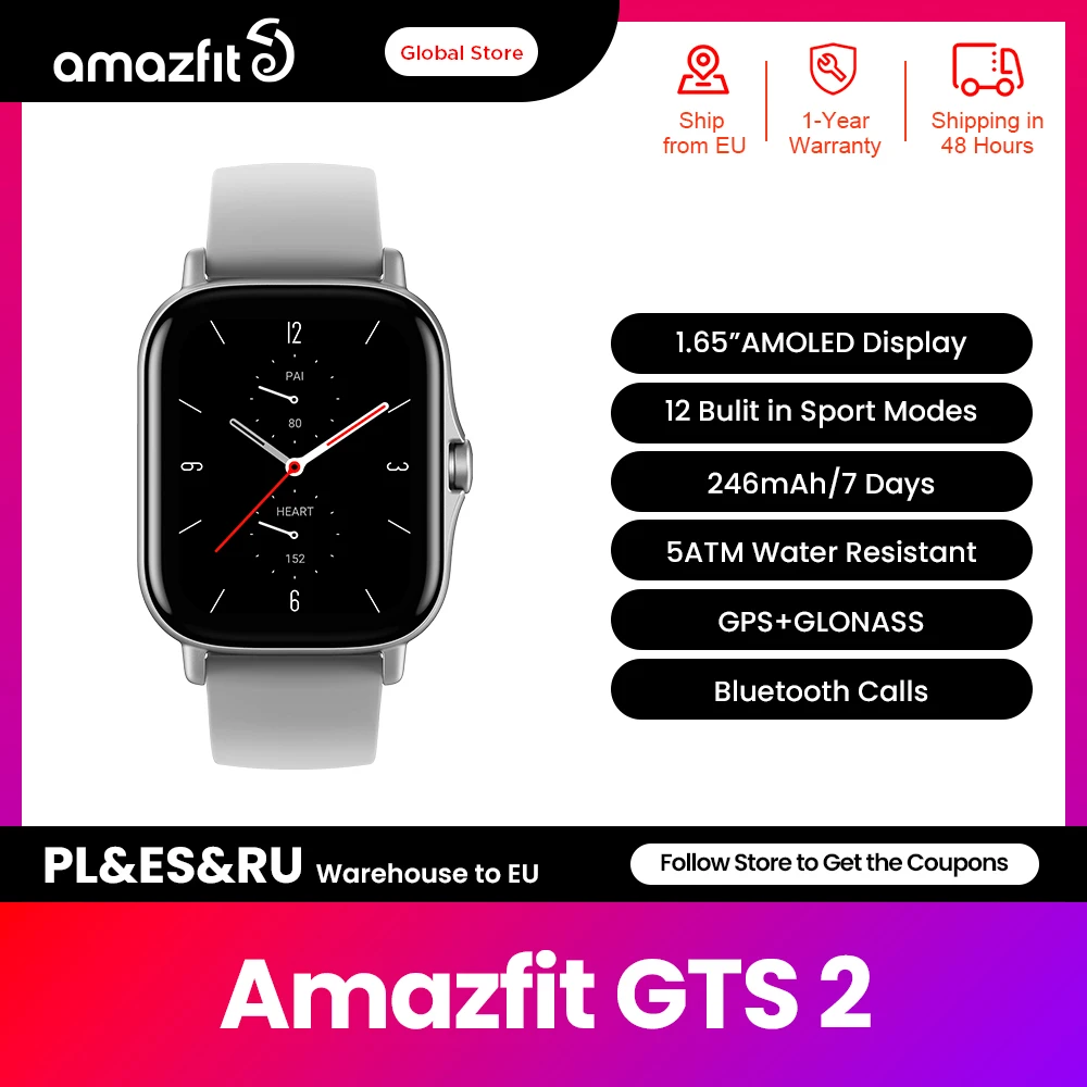 

Смарт-часы Amazfit GTS 2 водонепроницаемые с поддержкой Wi-Fi и GPS