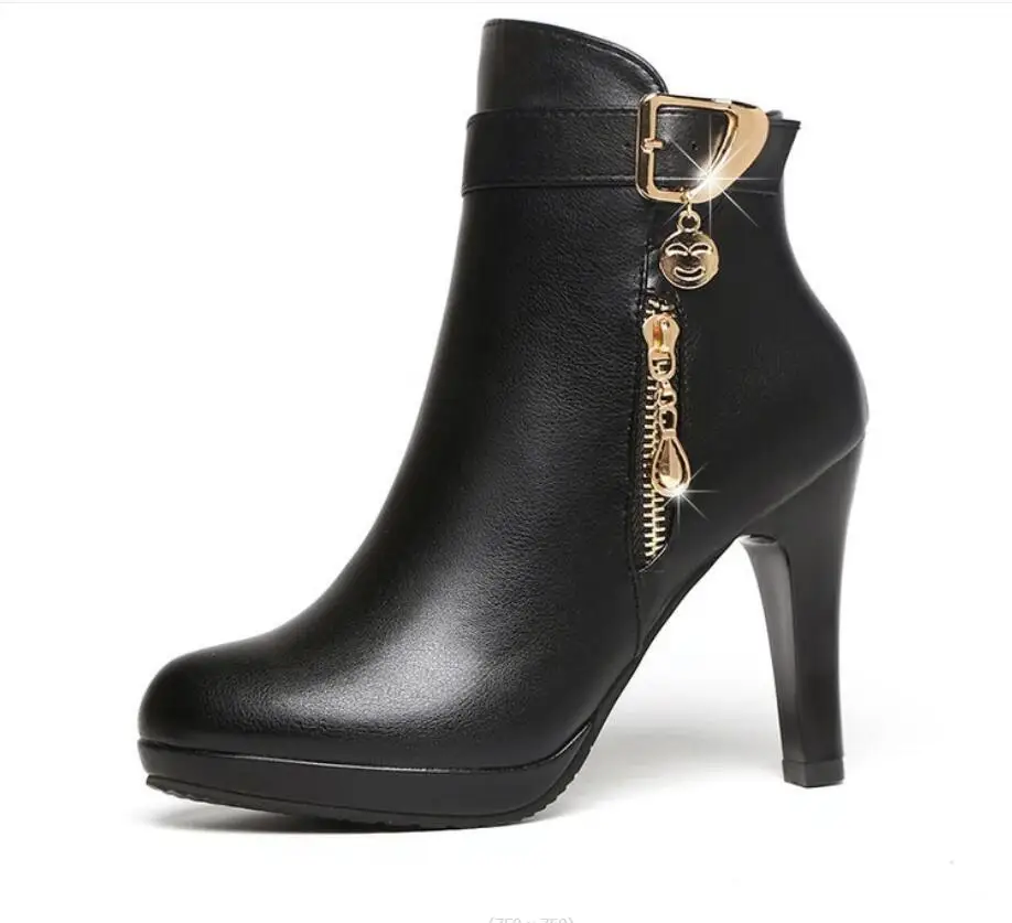 

Women Boots Short High Heels Shoes For Women Autumn Winter PU leather Stiletto heel ankle Ankle Boots Black Women Heels Boots