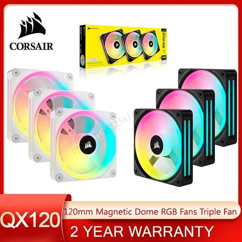 

Corsair iCUE LINK QX120 RGB 120 мм магнитный купол, тройной фотографический комплект с системой iCUE LINK Hub-белый/черный