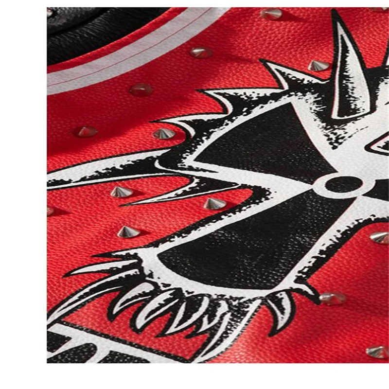 New motorcycle leather jacket women coats spring autumn street short coats slim long sleeve graffiti red black manteau femme