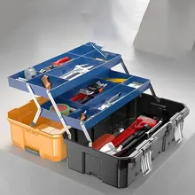 다기능 접이식 도구 상자, 금속 래치, 두꺼운 도구 상자, 대형 3 단 하드 케이스, 야외 방 보관 도구 상자