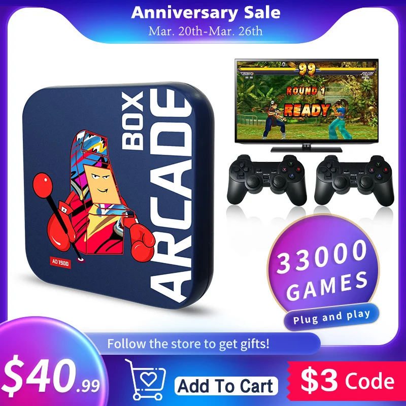 Arcade Box Game Console for PS1/DC/Naomi 64GB Classic Retro 33000+ Games Super Console 4K HD Display on TV Projector Monitor