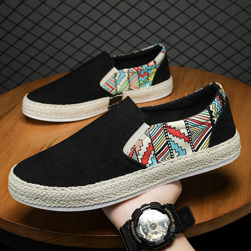 Мужские новые летние льняные дышащие повседневные туфли на плоской подошве