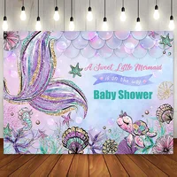 Mermaid Theme Pink Tail Purple Watercolor Birthday Party Backdrop for Baby Shower Girl Princess 1st First Background Banner Wall