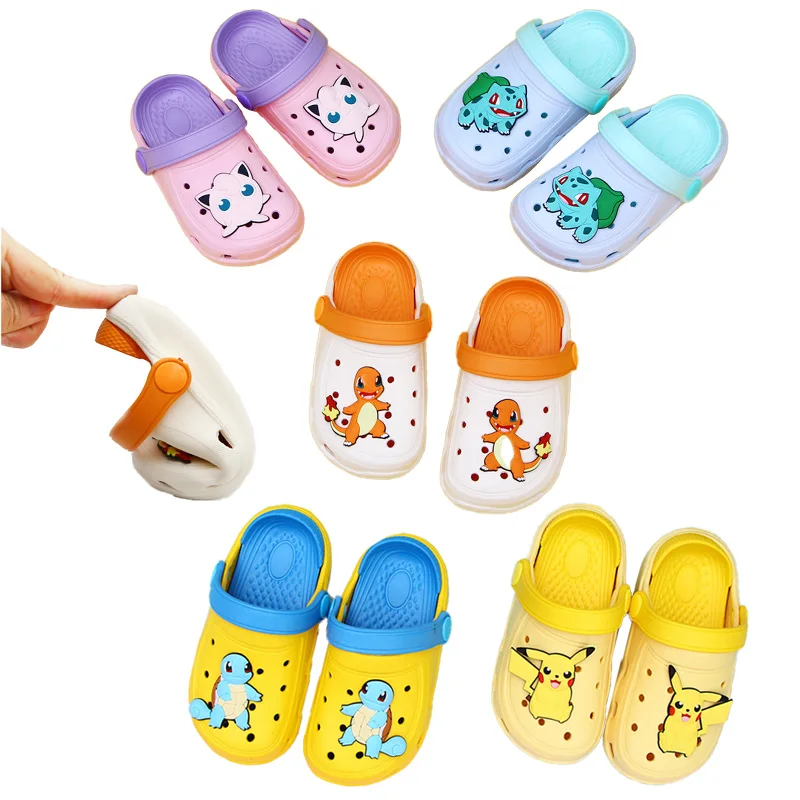 

Сандалии пляжные с отверстиями, мультяшный Покемон, Пикачу, Бульбазавр, Сквиртл, домашние тапочки, летняя обувь, детские подарки