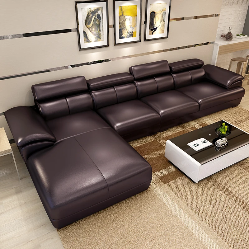 

High quality light wax leather living room sofa combination luxury art sofa style sofa bed furniture living room