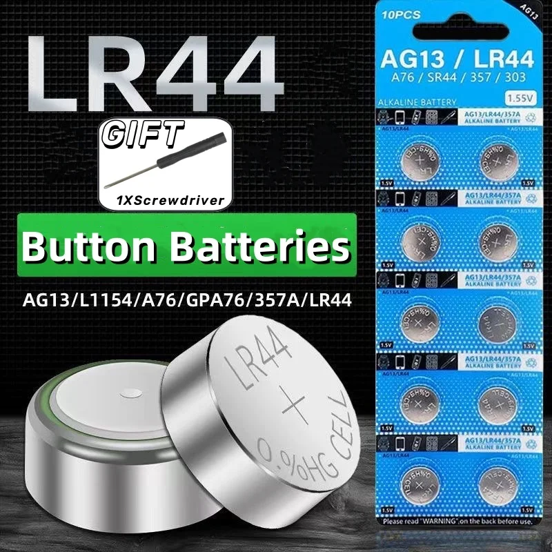 10 шт. 1 55 В AG13 LR44 Кнопочные батарейки LR 44 L1154 RW82 SR1154 SP76 Pila SR44 A76 LR1154 GP7 Cell Coin Watch Toys