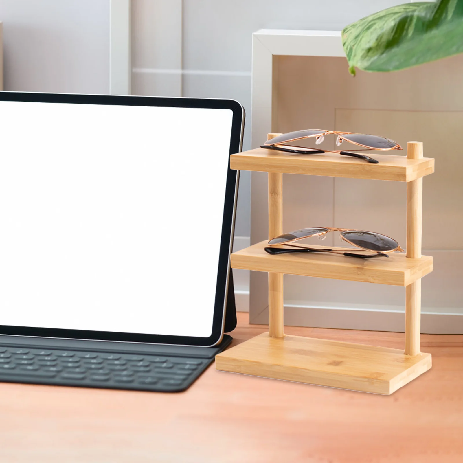 

Shelf Glasses Rack Wooden Decor Display Stand Sunglasses Bamboo Organizer Desk Top