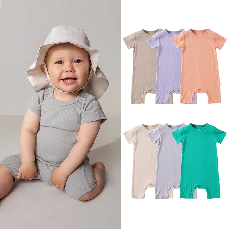 2023 Baby Summer Romper Modal Cotton Short Sleeve Jumpsuit Solid Color Newborn Boy Girl Onesie Infant Clothes 3-24M