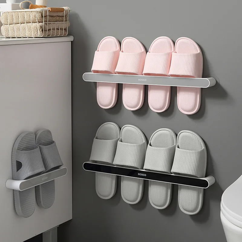 Slipper Rack In The Bathroom Punch-Free Wall-Mounted Bathroom Shoe Rack Paste-Type Slippers Storage Rack On The Bathroom Wall