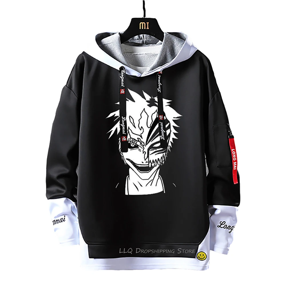 

Anime Ribbons Letter Print Sweatshirt BLEACH Hoodie Inoue Orihime Fake Two Piece Sweatshirts Hooded Sweater Autumn Smile Tops