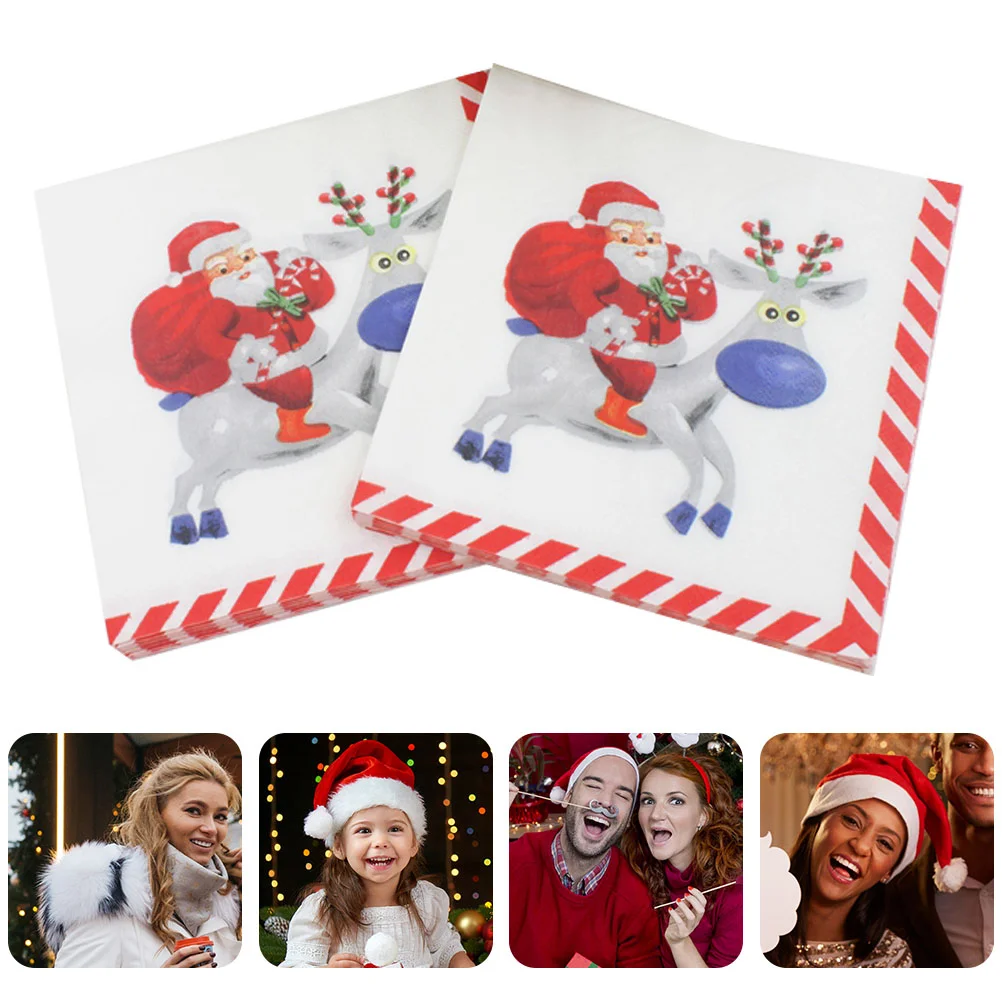 

Napkins Paper Dinner Christmas Party Printing Disposablesanta Beverage White Cartoon Lunch Napkin Weddings
