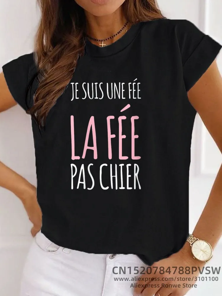 France Funny Letter Manche Courte Humour Je Suis Une Fée Graphic T-shirt Girl Y2K Harajuku Black Pink Red New Tee Tops