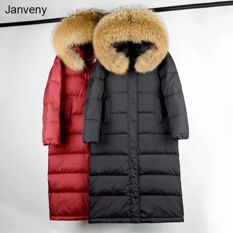 

2022NEW Long Puffer Jacket Women Down Coat 2021 Big Real Raccoon Fur Hooded Female Duck Down Feather Fluffy Parkas Waterproof