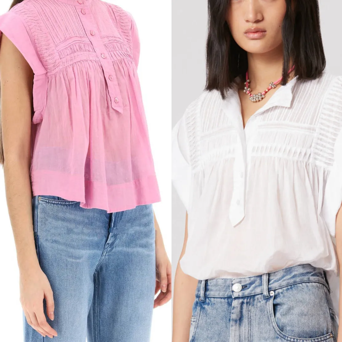 

Women 100% Cotton Shirt White or Pink Sleeveless Pleated 2023 Summer Chemise Female Stand Collar Blouse with Buttons