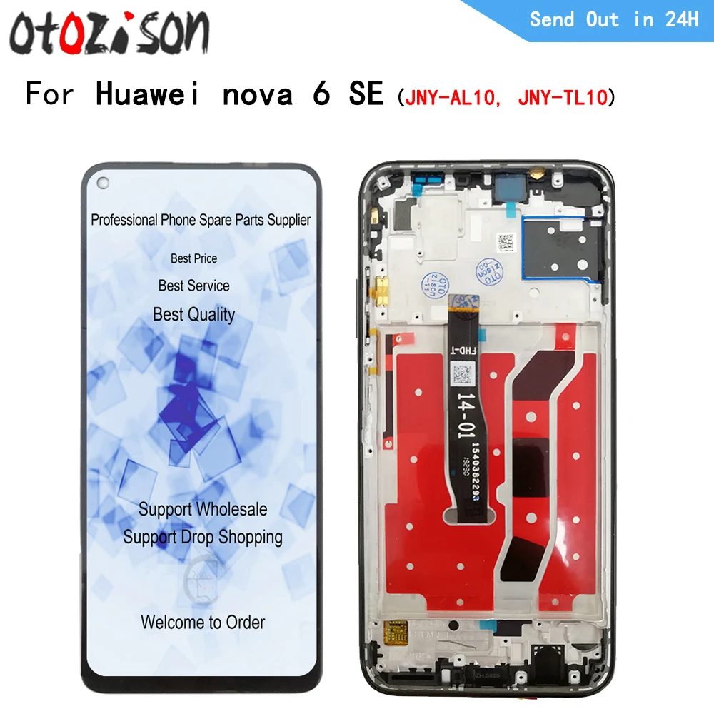 ЖК-дисплей 6,4 дюйма для Huawei nova 6 SE с рамкой, сенсорный экран с дигитайзером в сборе для Huawei Nova6se