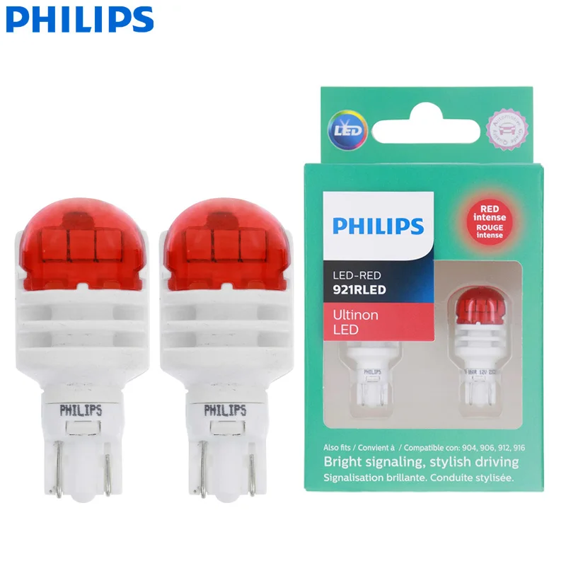 

Philips LED 921 T16 T15 W16W Ultinon красного цвета Автомобильные внешние лампы указателя поворота Светодиодные стоп-сигналы задние противотуманные фары 921RULRX2, пара
