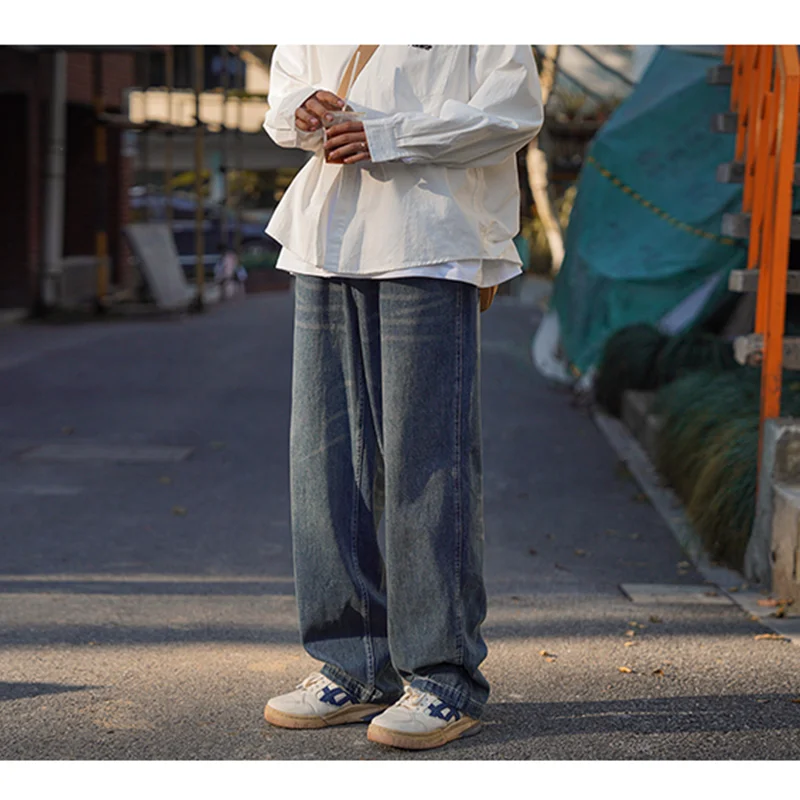 Men's Wear 2022 New Straight Loose Cylinder Jeans Vintage Recreational Blue Temperament Harun Trousers Female Autumn and Winter