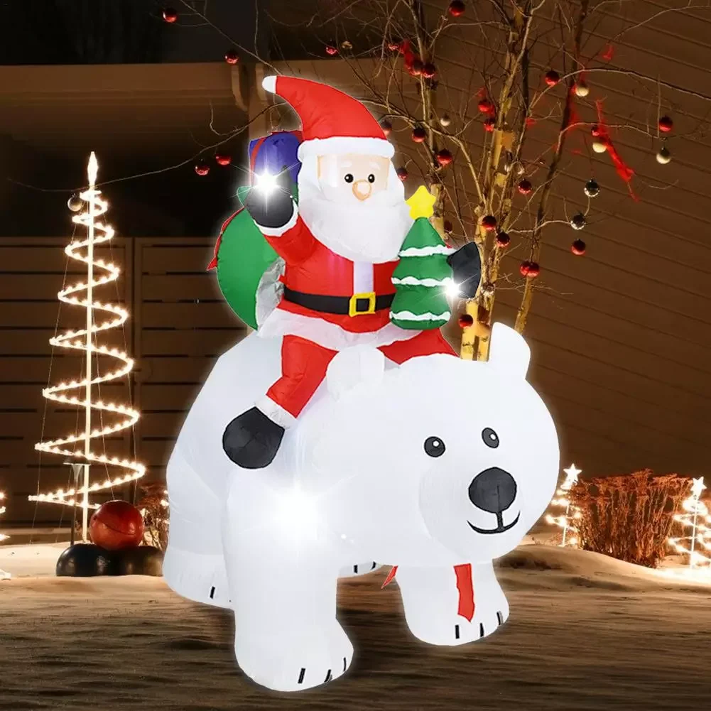

5.8ft Luminous Inflatable Santa Claus Riding Polar Bear Christmas Ornament Outdoor Garden Santa Claus Inflatable Doll Decoration