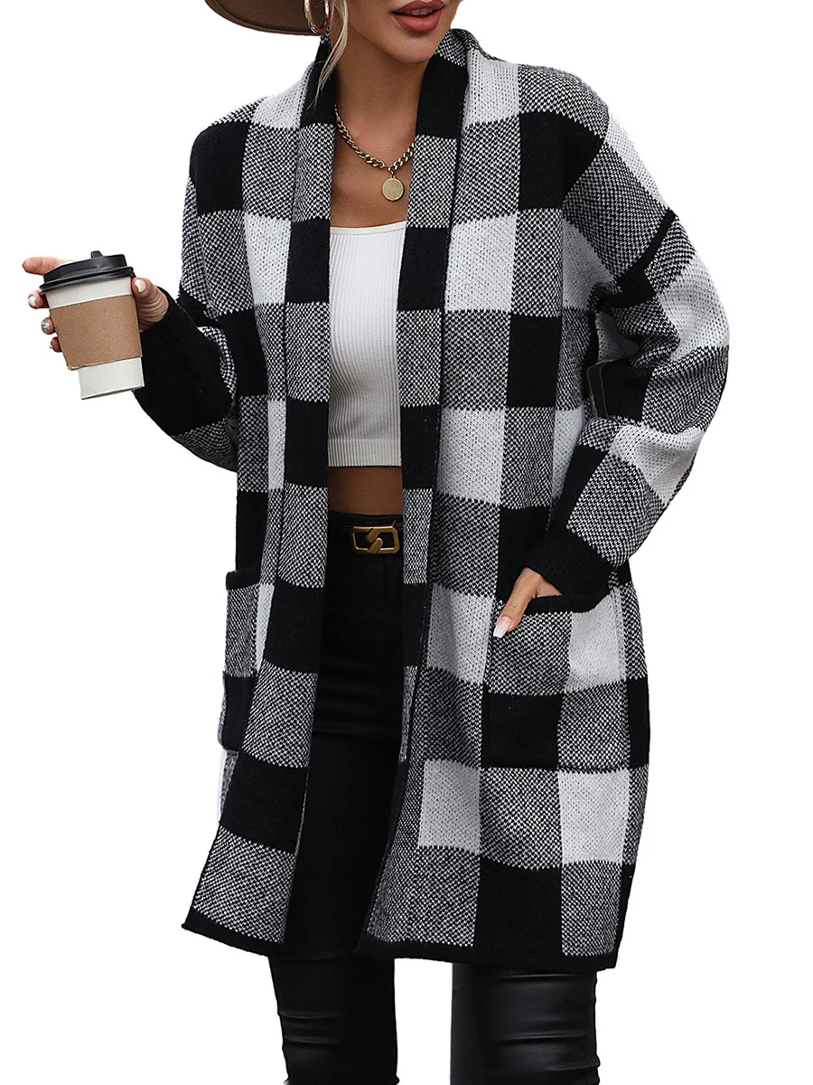 

Women s Plaid Oversized Cardigan Coat with Open Front and Long Sleeves for Stylish Fall Sweaters in 2023