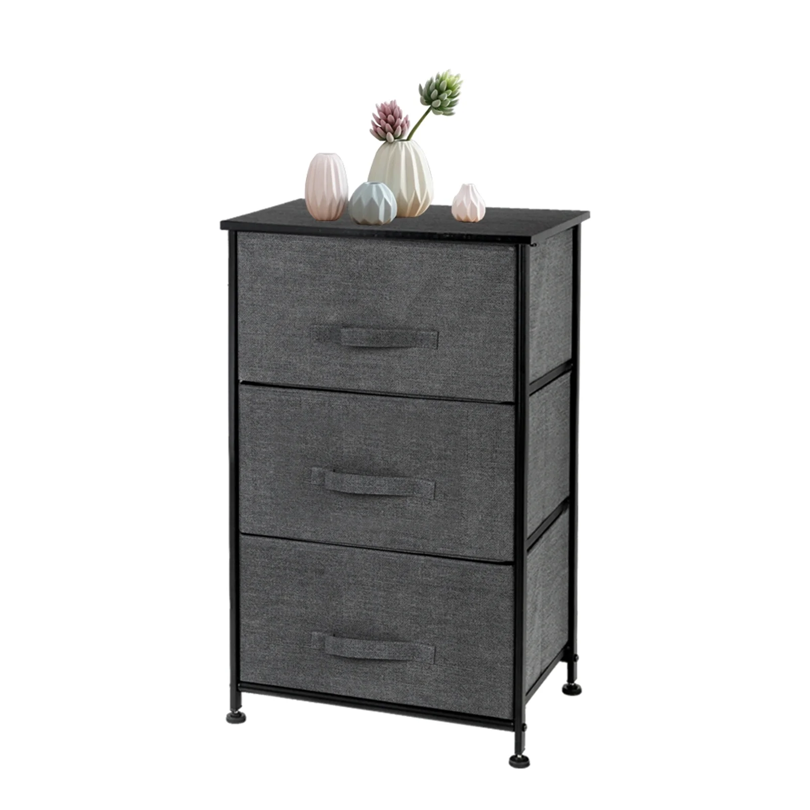 

3-Tier Dresser Drawer, Storage Unit with 3 Easy Pull Fabric Drawers and Metal Frame, Wooden Tabletop, for Closets, Nursery, Dorm
