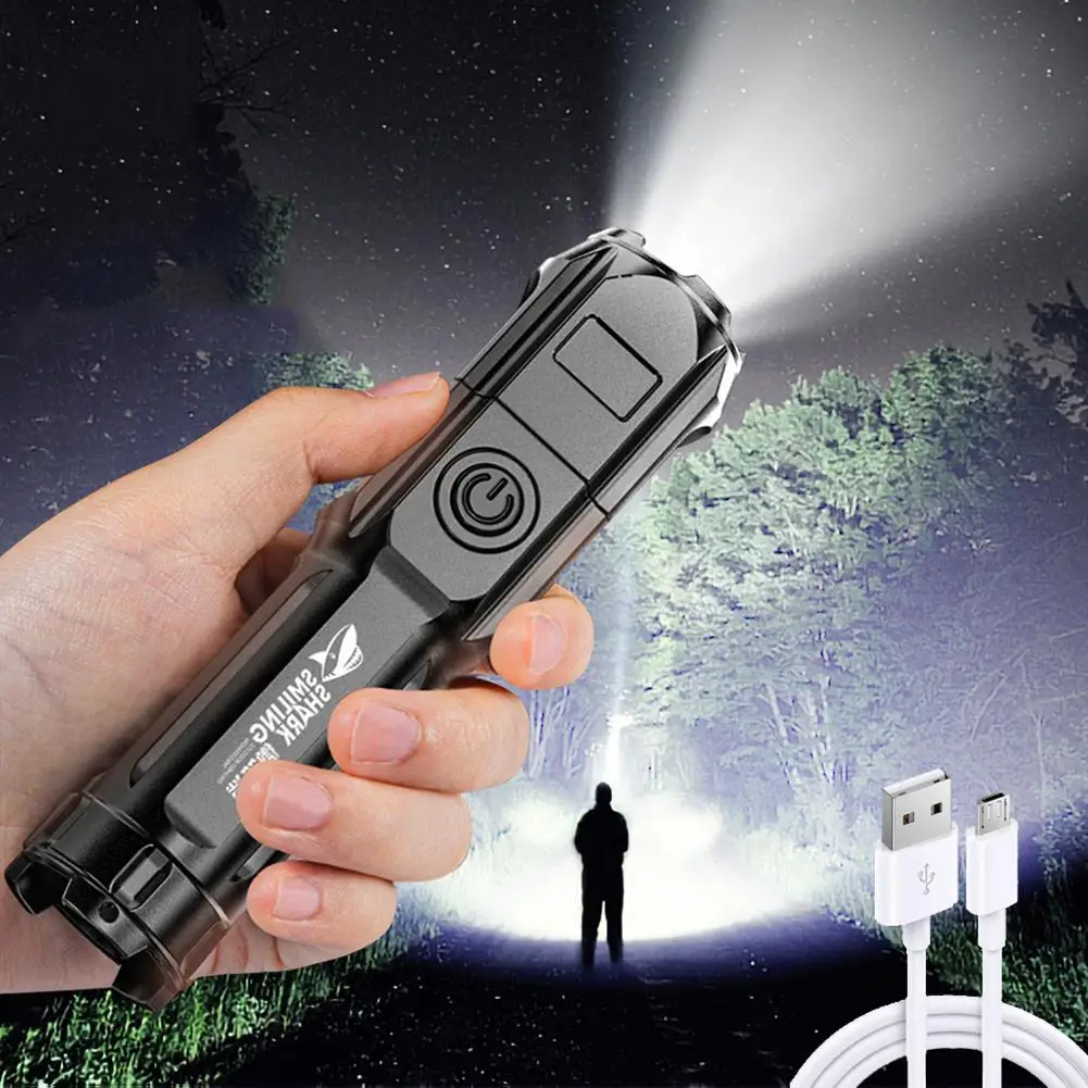 

Portable LED Flashlight USB Rechargeable Multi-function Waterproof Zoomable Ultra Bright Outdoor Tactical Emergency Light