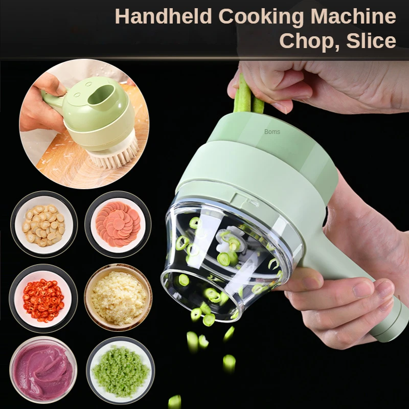 4 In 1 Electric Vegetable Cutter，Garlic Crusher Vegetable Chopper Peeler Multifunction Vegetable Slicer with Cleaning Brush