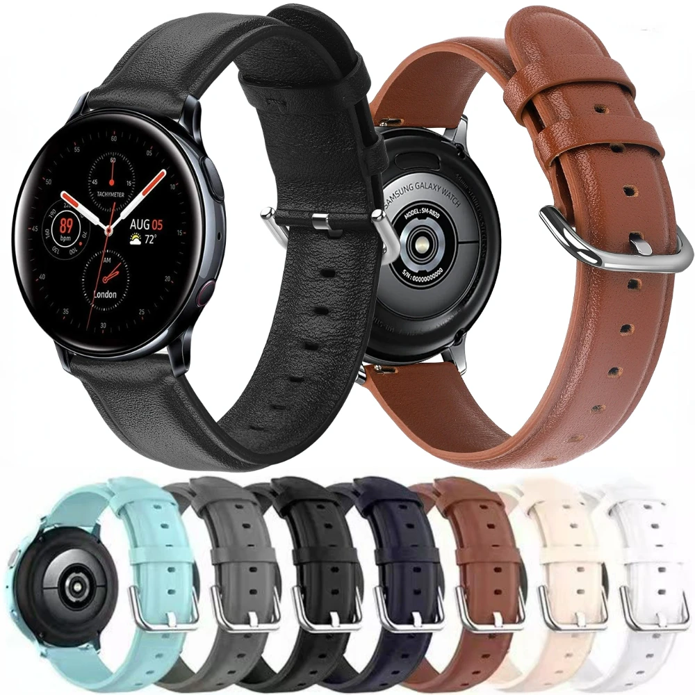 22mm 20mm Leather Strap For Samsung Galaxy Watch 46mm/3 45mm/4/5/Active 2 44 40mm Bracelet Belt for Huawei Watch GT2/Amazfit GTR