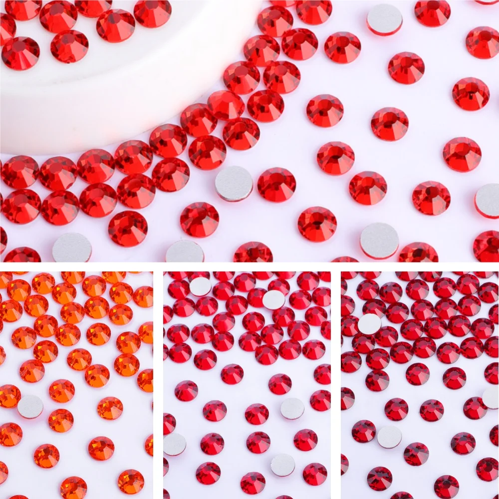 SS3-SS60 Все размеры красное серебряное дно стеклянные круглые стразы высокое