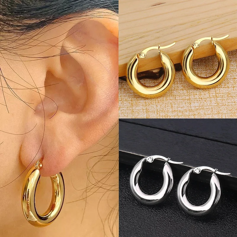 

Charm 18k Gold Plated Stainless Steel Circle Earrings For Women Luxury Hypoallergenic Fashion Jewelry Hoop Earring Jewelry Gifts