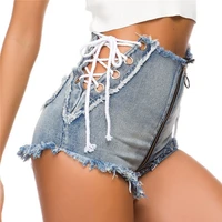 sexy lace up hollow out shorts jeans female mini blue denim hot shorts all match distressed skinny jean shorts new summer women