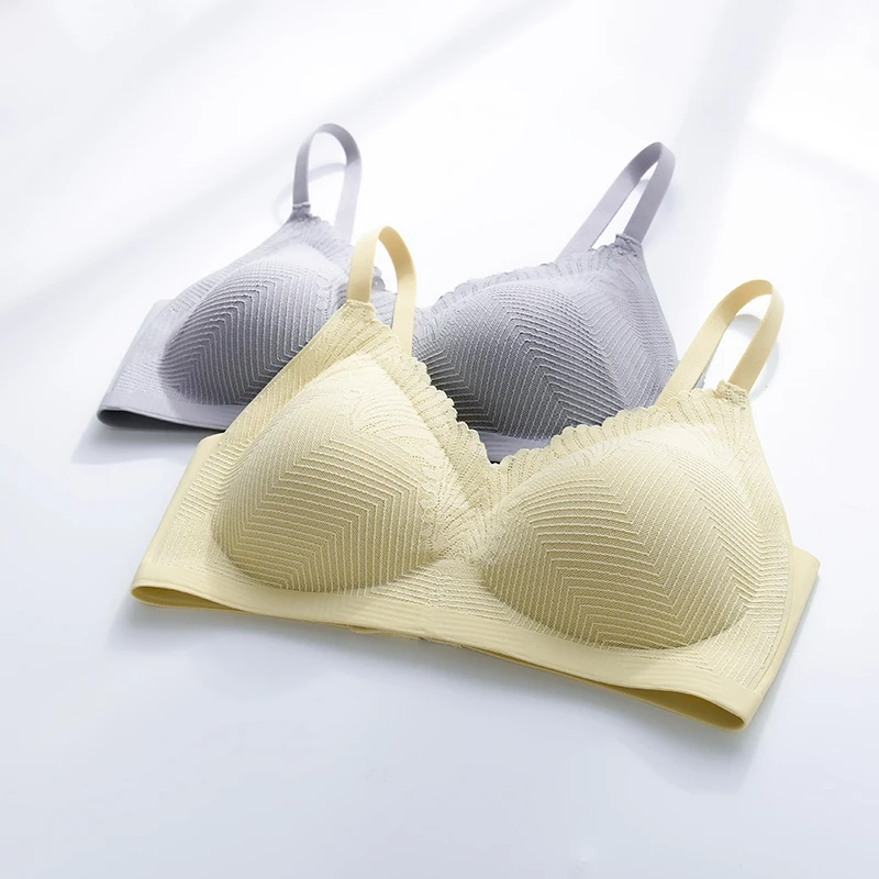 Asha&Vicki 2pcs/set Latex Sling Underwear Women Lace No Steel Ring Gather Sports Seamless One-piece Sleep Three Hook-and-eye Bra