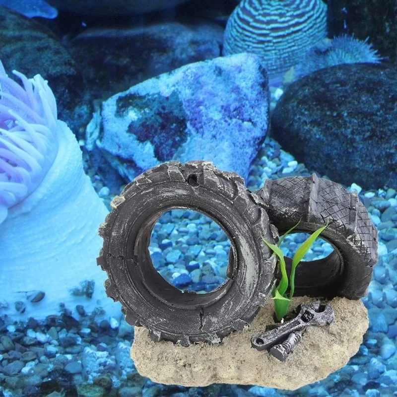 

Artificial Polyresin Ornaments Tyre Decorations Betta Fish Tank Accessories Landscape Adornment 6.5"x4.5"x5.1"