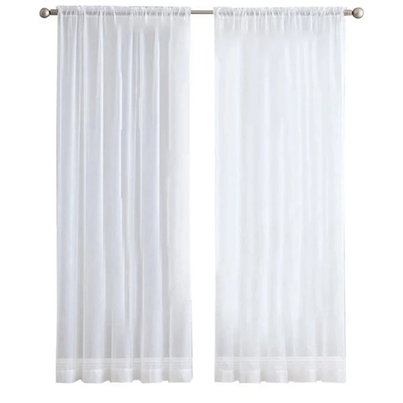 

4 Panels White Sheer Curtains 84 Inches Long Rod Pocket Window Treatment Gauze Voile Drapes for Bedroom Living Room