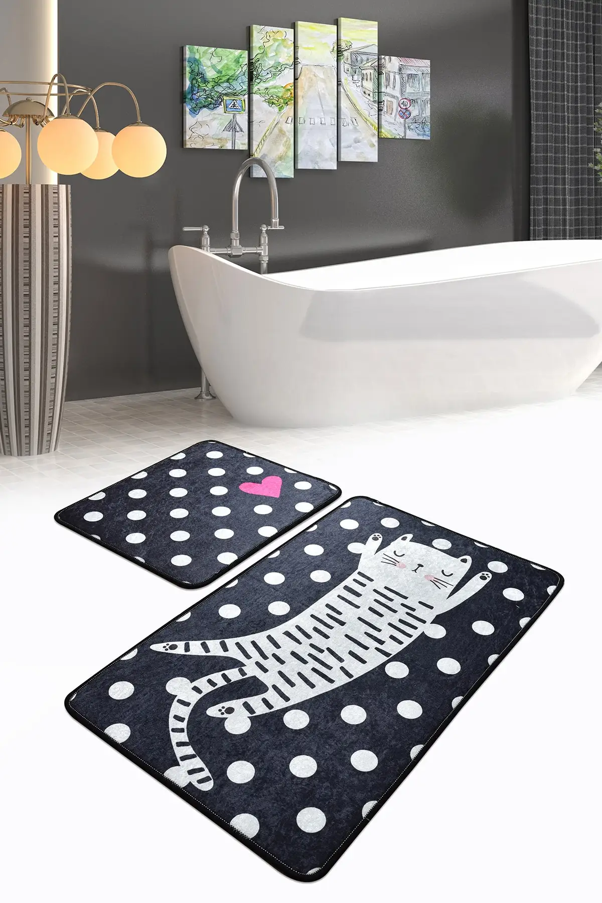 

Набор из 2 ковриков для ванной с пятнистым котом Djt