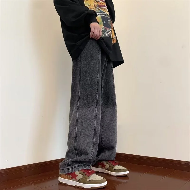 Green Black Baggy Jeans Men Fashion Retro Oversized Wide Leg Jeans Mens Streetwear Hip Hop Loose Straight Denim Trousers Men