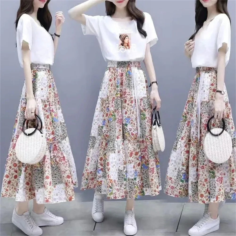 Женский комплект из двух предметов футболка с коротким рукавом и круглым вырезом