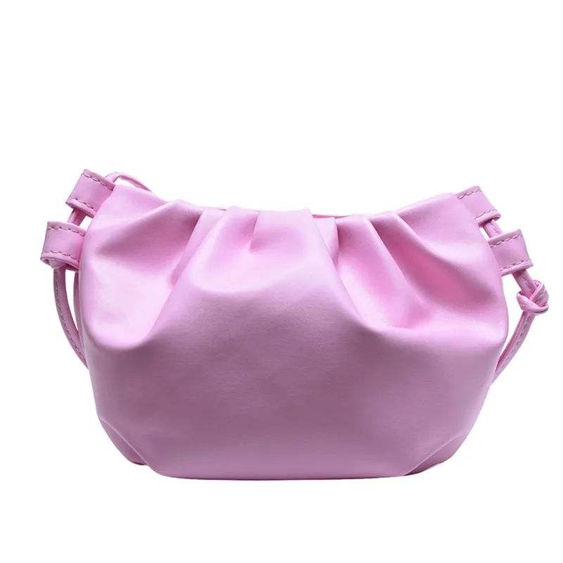 

Women Shoulder Bag Small Leather Crossbody Bag Female Solid Color Crimped Design Ladies Messenger Bag Mini Zipper Cloud Bag