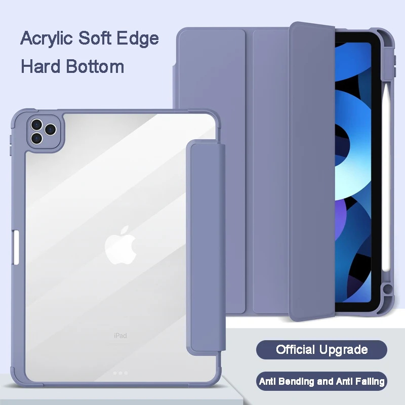 

New iPad Case For iPad Pro 11 PU+Acrylic iPad 8.3 9.7 10.2 10.9 inch Tablet Case Air 1/2/4 Smart Case With Pencil Holder