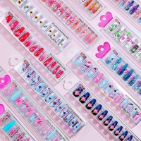 12pcs long coffin ballerina fake nails set press on false nail art tips with designs manicure decoration accessories supplies lb