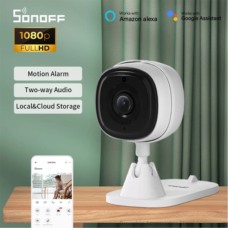

SONOFF CAM Slim Wi-Fi Smart Security Camera 1080P Mini Baby Monitor Camera Two-way Audio Motion Detection Smart Home Security