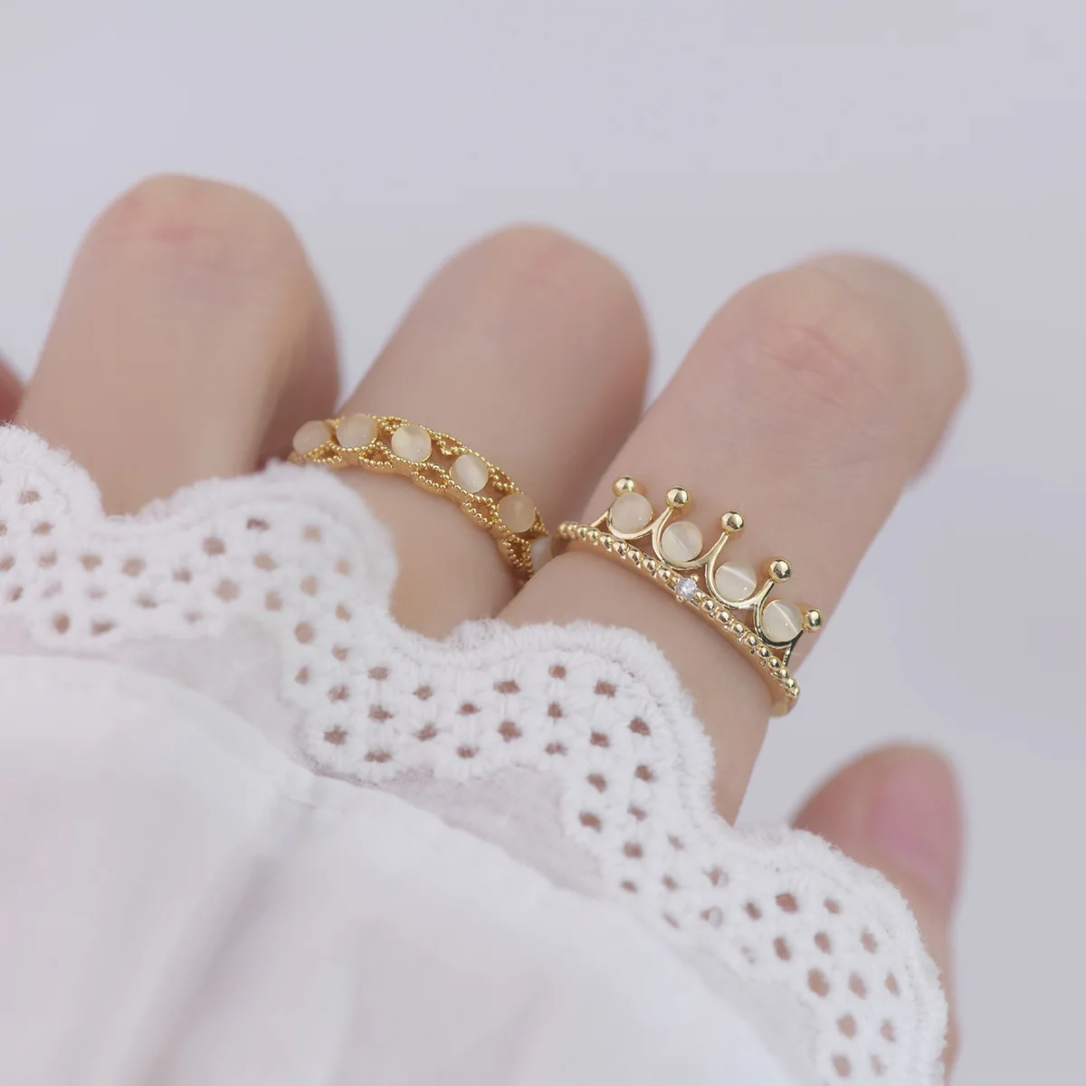 

CHAIRYEE Cat's Eye Korean 14K Plated Gold Ring for Women Adjustable Open Design Page Colored Zircon Ring Jewelry Girlfriend Gift