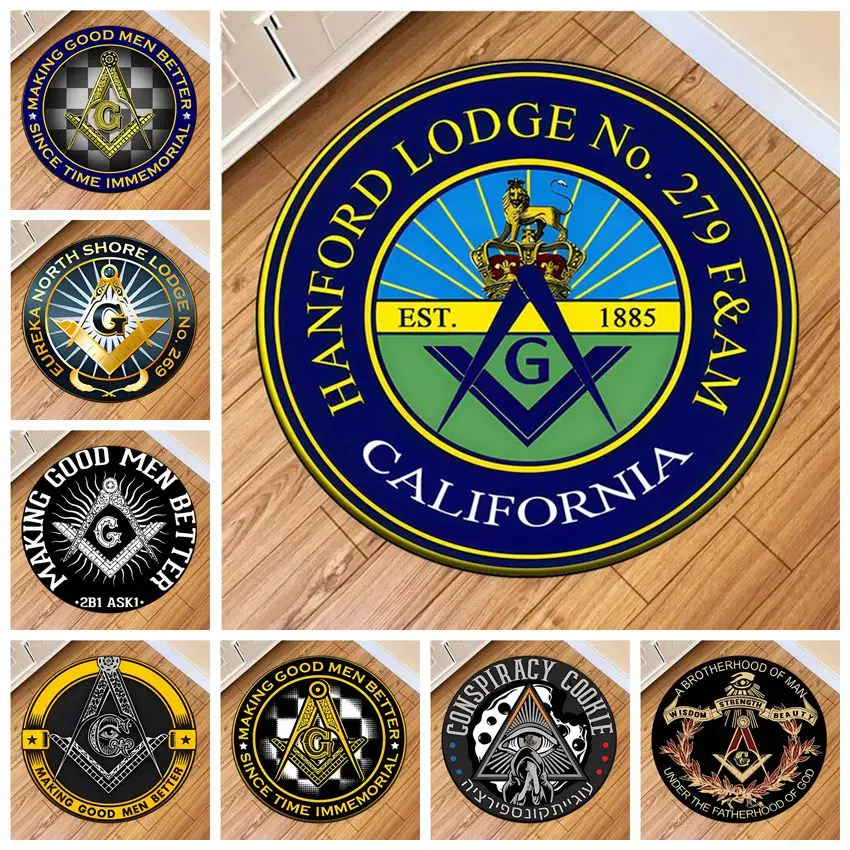 

Community Union 3D Print Freemason Round Mat Floor Mat Living Room Carpet Soft Flannel Play Mat for Adult