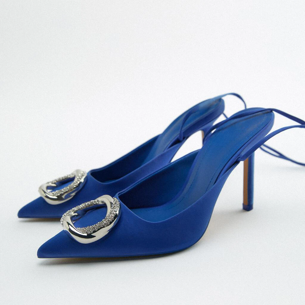 

2022 spring new women shoes blue Satin finish Fashion High Heels Women Sandals