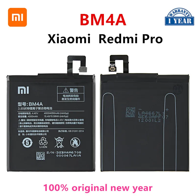 

Xiao mi 100% Orginal BM4A 4000mAh Battery For Xiaomi Hongmi Redmi Pro BM4A High Quality Phone Replacement Batteries